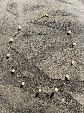 Gold Pearl Station Wavy Choker/short Necklace